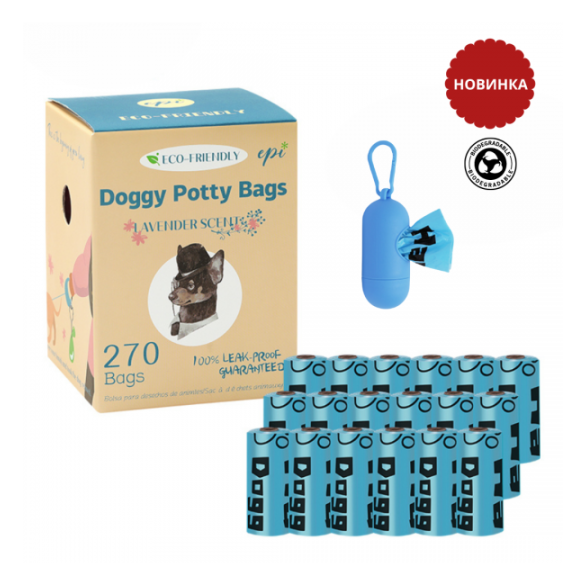 Набор Potty Pot для выгула собак Диспенсер синий и 18 рулонов биоразлагаемых пакетов