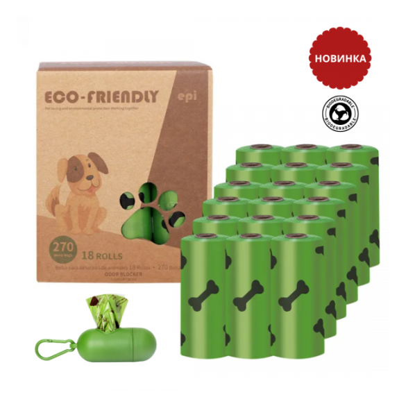 Набор Potty Pot для выгула собак Диспенсер зелёный и 18 рулонов биоразлагаемых пакетов