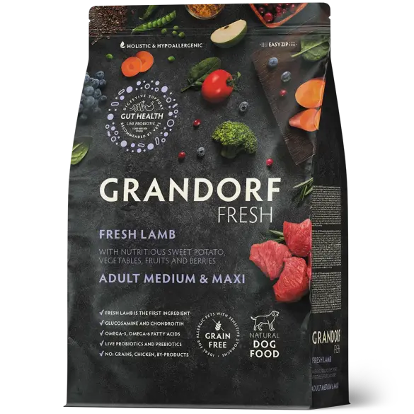 3кг Корм Grandorf Dog Fresh Adult Medium & Maxi для взрослых собак средних и крупных пород с Ягненком и бататом