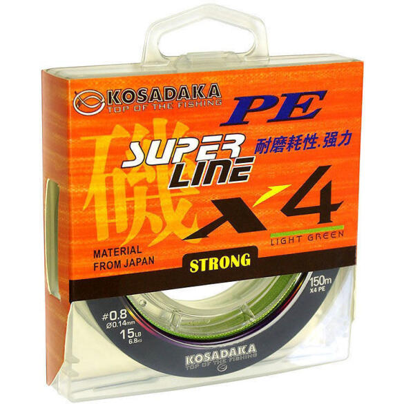 Леска плетеная Kosadaka Super Line PE X4, 150м 0.18мм 10.1кг зеленая
