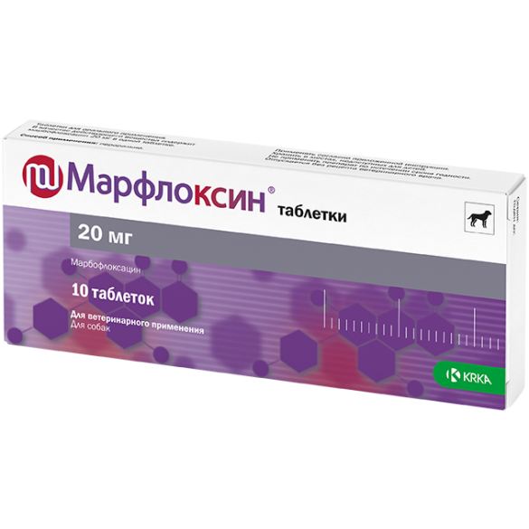 1таб Марфлоксин KRKA антибактериальные таблетки для кошек и собак, 20мг