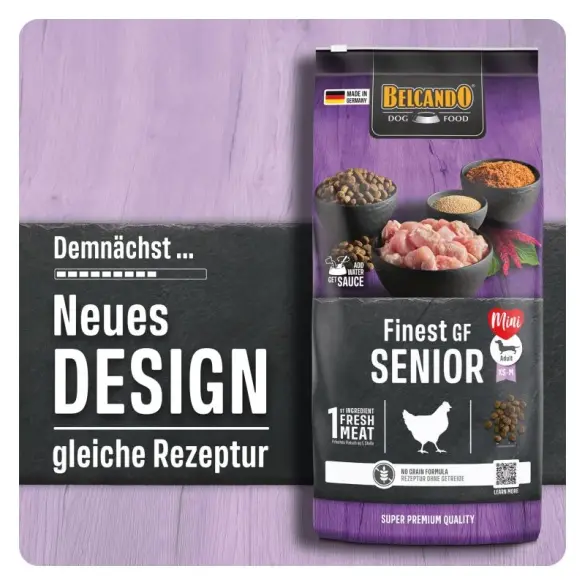 12,5кг Корм Belcando Finest GF Senior беззерновой для пожилых собак мелких и средних пород при избыточном весе с Птицей и рыбой
