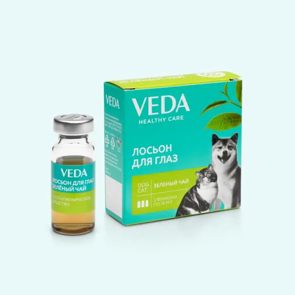 Лосьон Зеленый чай Veda для обработки глаз собак, кошек и других мелких домашних животных, 10мл*1шт