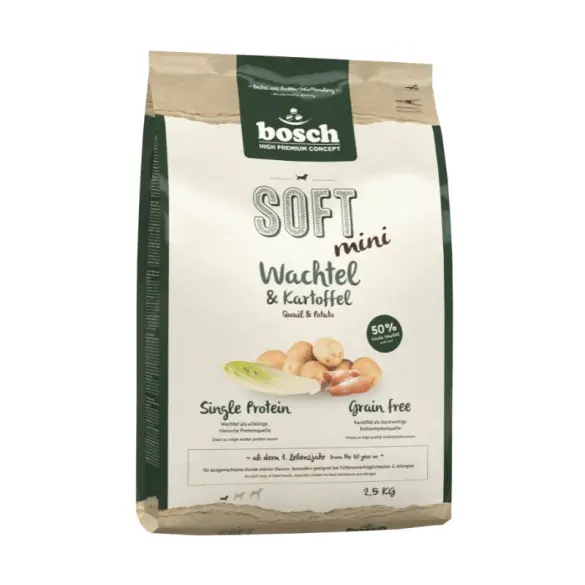 2,5кг Корм Bosch SOFT Holistic Mini полувлажный, монопротеиновый, беззерновой для взрослых собак мелких пород с Перепелкой и картофелем