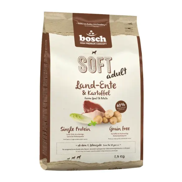 2,5кг Корм Bosch SOFT Holistic Adult полувлажный, монопротеиновый, беззерновой для взрослых собак всех пород с Уткой и картофелем