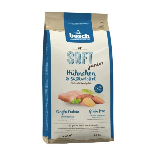 1кг Корм Bosch SOFT Holistic Junior полувлажный, монопротеиновый, беззерновой для щенков всех пород с Цыпленком и бататом