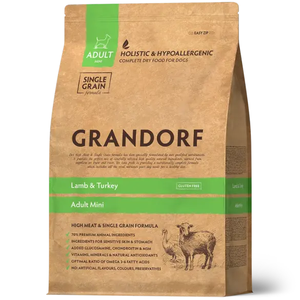 3кг Корм GRANDORF DOG Lamb&Turkey MINI BREEDS низкозерновой для собак мелких пород, Ягнёнок с индейкой