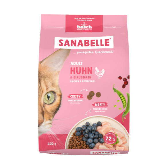 2кг Корм Bosch Sanabelle Adult Huhn & Blaubeeren Life для взрослых кошек с Курицей (дефект упаковки)