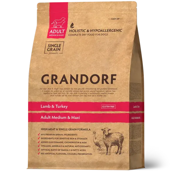 3кг Корм GRANDORF DOG Lamb&Turkey MEDIUM&MAXI BREEDS низкозерновой для собак средних и крупных пород, Ягнёнок с Индейкой