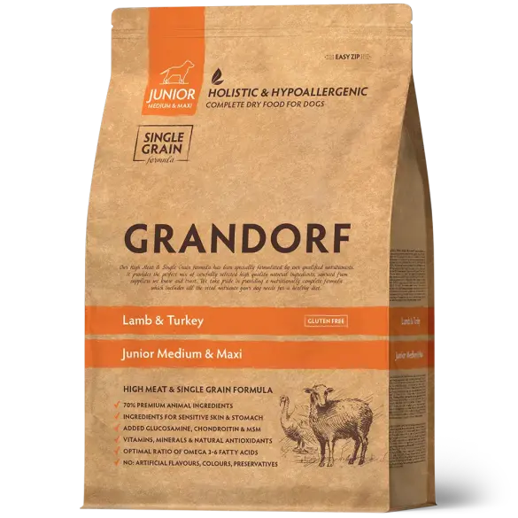 3кг Корм GRANDORF DOG Lamb&Turkey JUNIOR для щенков, Ягнёнок с индейкой