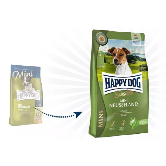 10кг Корм Happy Dog Mini Neuseeland: Lamm&Reis 24/12 гипоаллергенный для взрослых собак мелких пород с чувствительным пищеварением с Ягнёнком и рисом