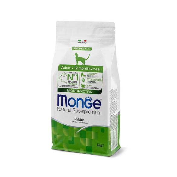 1,5кг Корм Monge Cat Monoprotein Adult Rabbit для взрослых кошек с Кроликом (дефект упаковки)