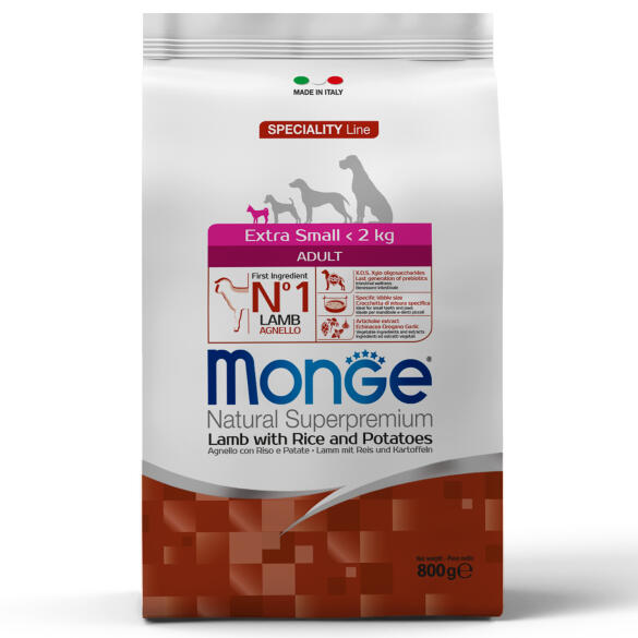 0,8кг Корм Monge Dog SP Extra Small Adult Lamb/Rice для взрослых собак миниатюрных пород c Ягненком и рисом