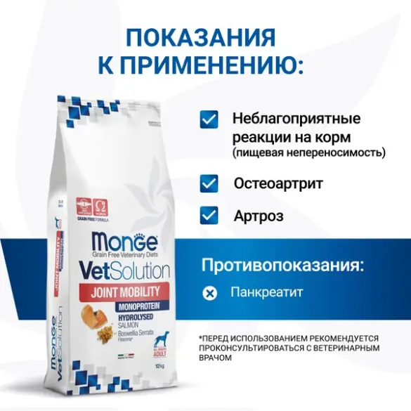 12кг Корм Monge VetSolution Dog Joint Mobility Ветеринарная диета для собак и щенков при заболеваниях суставов