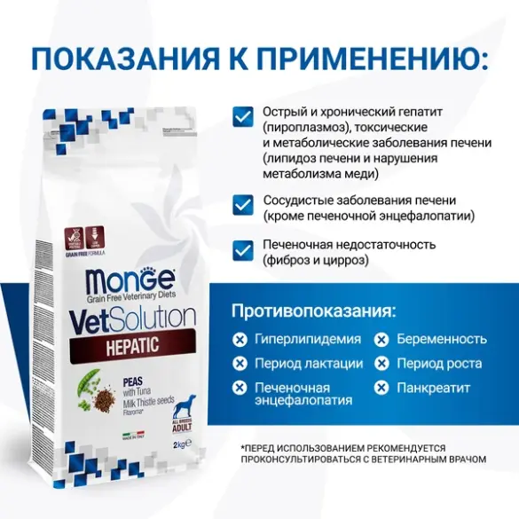 2кг Корм Monge VetSolution Dog Hepatic Ветеринарная диета для собак с заболеваниями печени