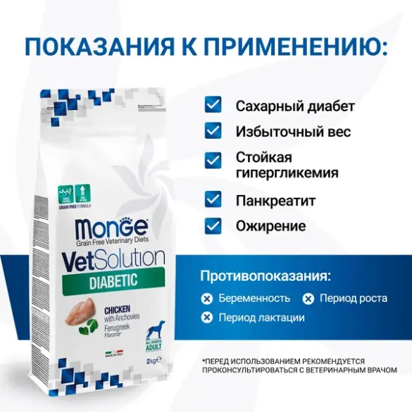 12кг Корм Monge VetSolution Dog Diabetic Ветеринарная диета для собак с сахарным диабетом