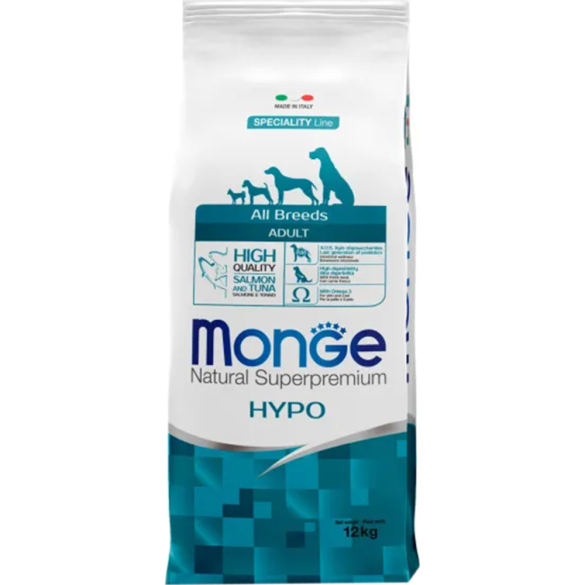 12кг Корм Monge Dog SP HYPO Adult Salmon/Tuna гипоаллергенный для взрослых собак всех пород с Лососем и тунцом