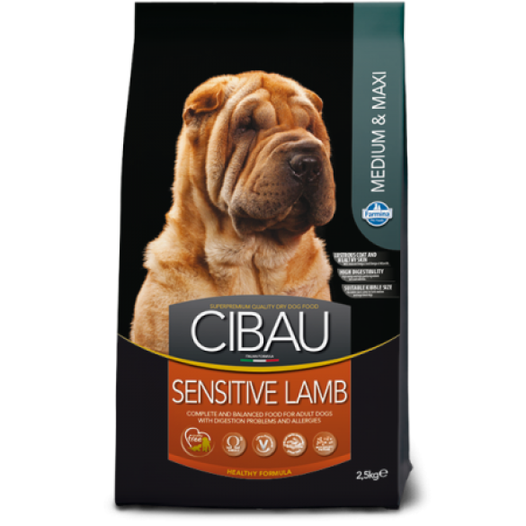 12кг Корм Farmina Cibau Sensitive Lamb MEDIUM / MAXI для взрослых собак средних и крупных пород с чувствительным пищеварением с Ягнёнком и рисом