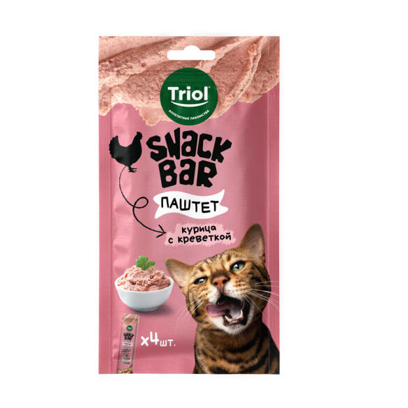 40г Лакомство Triol Snack Bar для кошек "Паштет из курицы с креветкой" (срок до 08.06.2026)