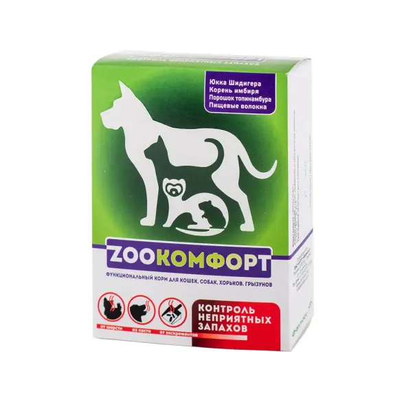 90 таб Кормовая добавка ZOOкомфорт для контроля неприятных запахов продуктов жизнедеятельности кошек, собак, хорьков и грызунов (срок до 28.08.2026)