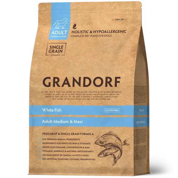 3кг Корм GRANDORF DOG White Fish MEDIUM&MAXI для собак всех пород, Белая рыба с рисом (срок до 13.06.2026)