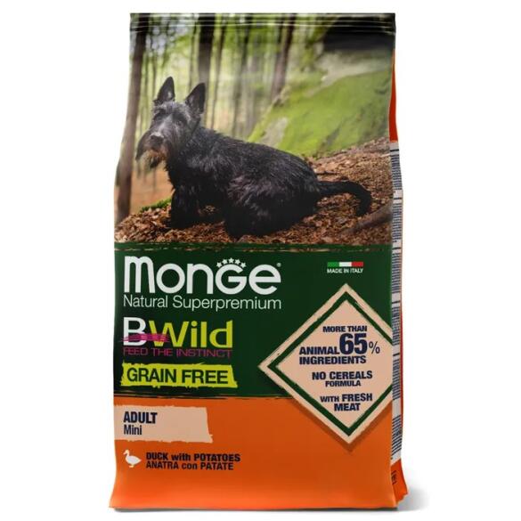 15кг Корм Monge Dog BWild Grain Free Mini Adult Duck/Potatoes беззерновой для взрослых собак мелких пород с Уткой и картофелем