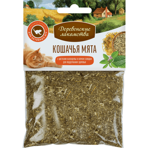 15г Лакомство "Деревенские лакомства" для кошек Кошачья мята с Календулой и Корнем солодки