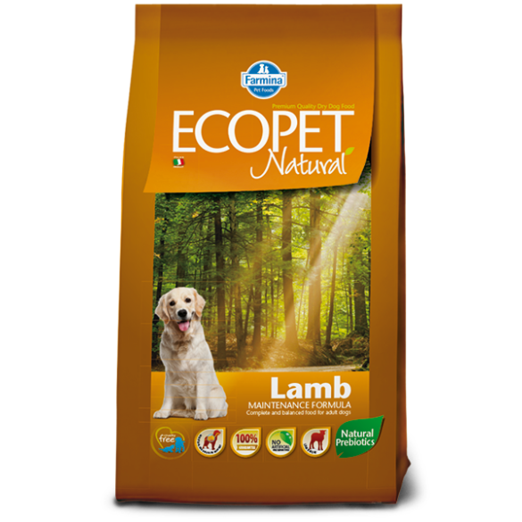 12кг Корм Farmina Ecopet Natural Lamb MEDIUM для взрослых собак средних пород с Ягнёнком