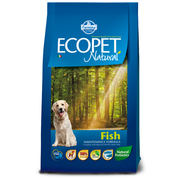 12кг Корм Farmina Ecopet Natural Fish MEDIUM для взрослых собак средних пород с Рыбой