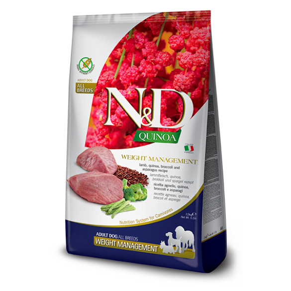 0,8кг Корм Farmina N&D Grain Free Quinoa Dog Weight Management Lamb/Broccoli беззерновой для взрослых собак для контроля веса с Ягненком, киноа и брокколи