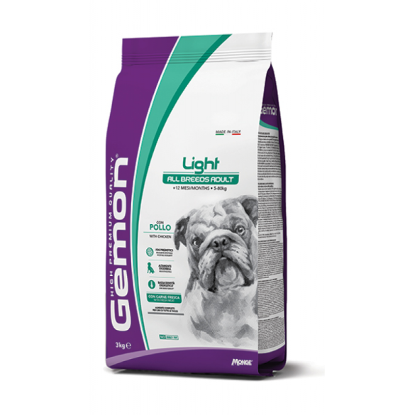 3кг Корм Gemon Dog Adult Light with CHICKEN для взрослых собак всех пород низкокалорийный с Курицей