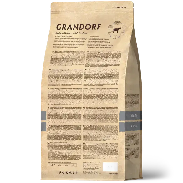 8кг Корм GRANDORF CAT Rabbit&Turkey STERILISED низкозерновой для стерилизованных кошек Кролик с индейкой