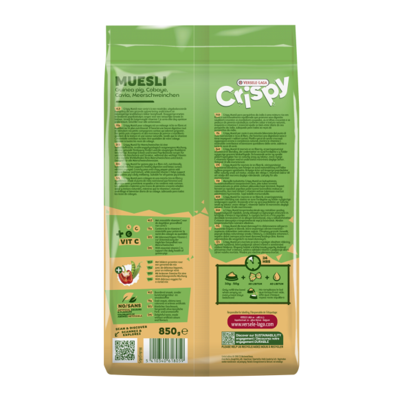 850г Корм Versele-Laga CRISPY MUESLI GUINEA PIGS для морских свинок