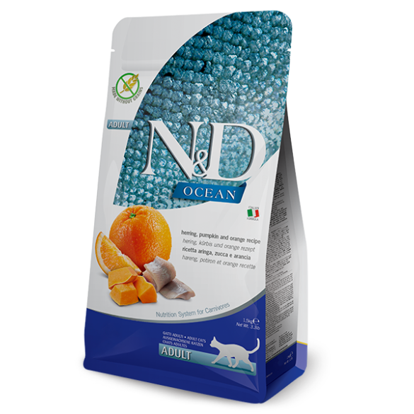 0,3кг Корм Farmina N&D Ocean Cat Herring Pumpkin & Orange Adult беззерновой для взрослых кошек с Сельдью, тыквой и апельсином