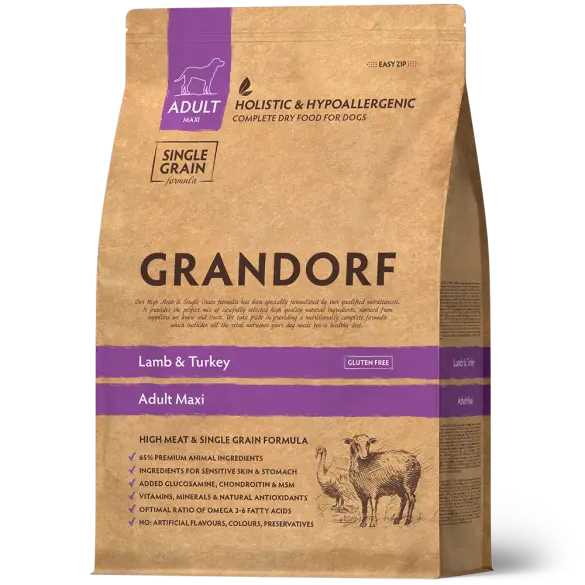10кг Корм GRANDORF DOG Lamb&Turkey MAXI BREEDS низкозерновой для собак крупных пород, Ягнёнок с Индейкой