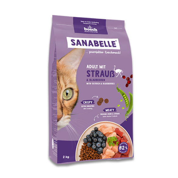 2кг Корм Bosch Sanabelle Life Adult with Ostrich & blueberries для взрослых кошек со Страусом и черникой