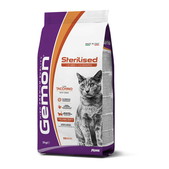 2кг Корм Gemon Cat Sterilized TURKEY для стерилизованных кошек с Индейкой