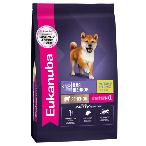3кг Корм Eukanuba DOG Puppy Small & Medium Lamb для щенков мелких и средних пород с Ягнёнком