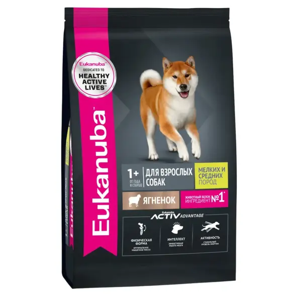 3кг Корм Eukanuba DOG Adult Small & Medium Lamb для собак мелких и средних пород с Ягнёнком