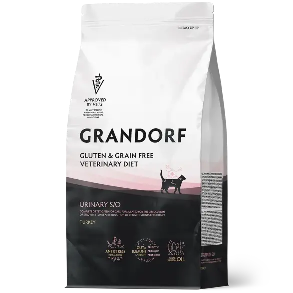 400гр Корм GRANDORF VET CAT URINARY S/O для кошек для растворения струвитных камней на основе бескостной Индейки