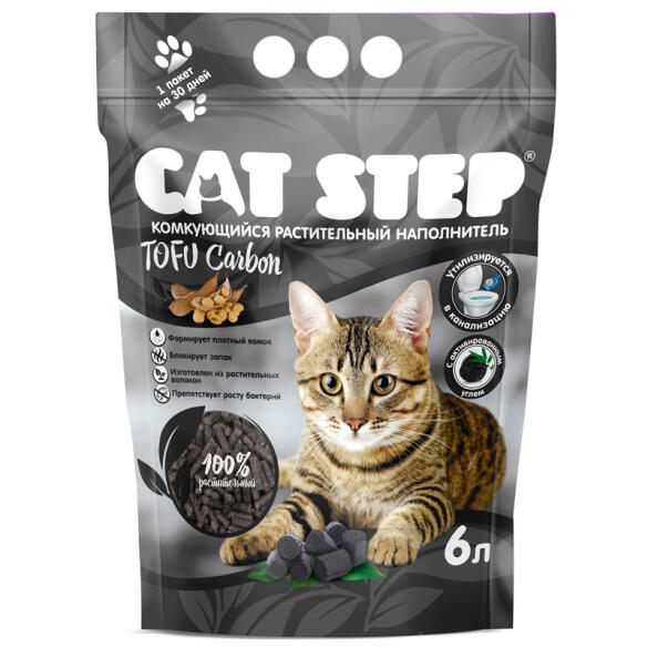 Наполнитель Cat Step Tofu Carbon растительный комкующийся, 6л (2,7кг)