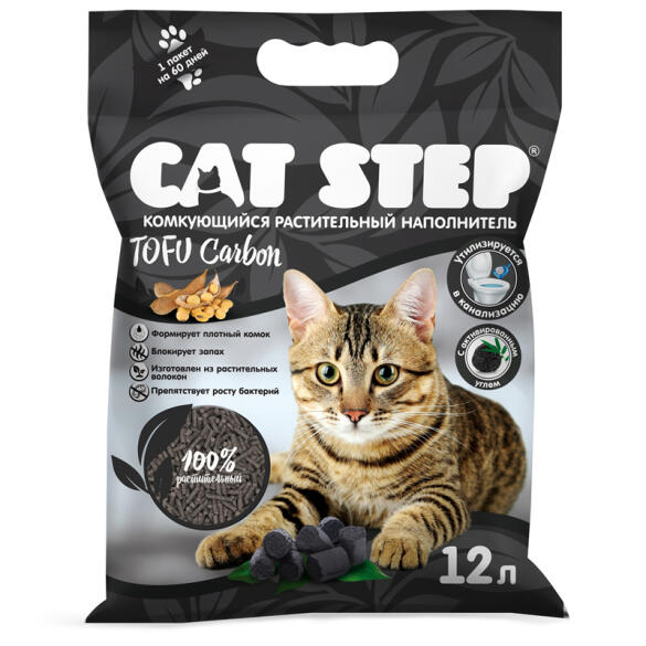 Наполнитель Cat Step Tofu Carbon растительный комкующийся, 12л (5,4кг)