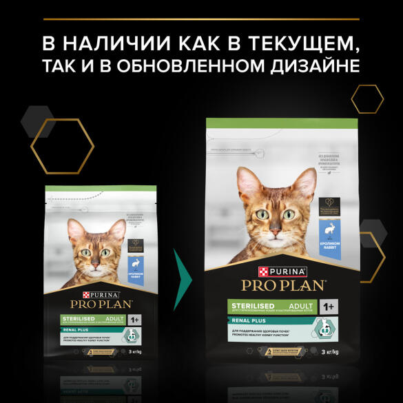 1,5кг Корм PRO PLAN Sterilised Renal Plus для поддержания здоровья почек у стерилизованных кошек с Кроликом