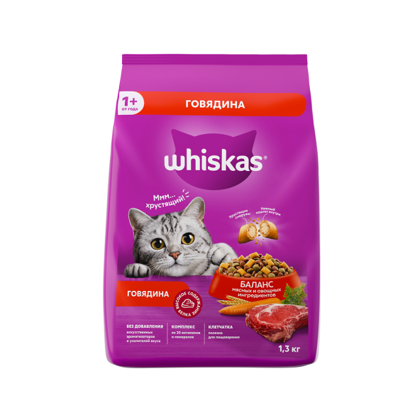 1,9кг Корм WHISKAS для кошек паштет Говядина