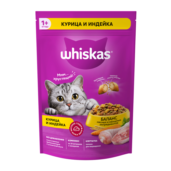 350гр Корм WHISKAS для кошек паштет Курица и Индейка