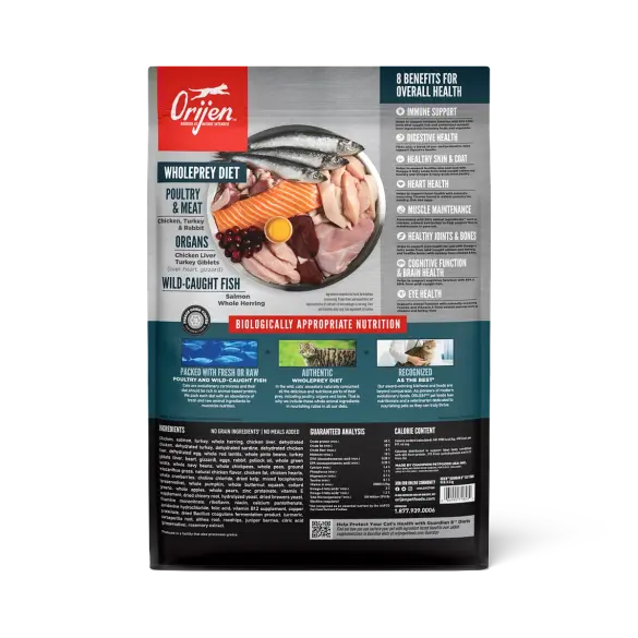 4,5кг Корм Orijen Cat Guardian 8 (90/10) беззерновой для взрослых кошек с Курицей, лососем и индейкой
