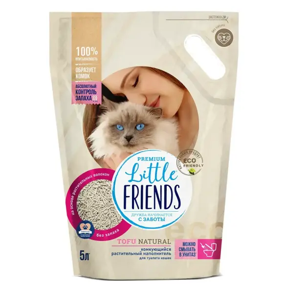 Наполнитель Little Friends Tofu Natural растительный для кошачьего туалета без запаха, 5л (2,5кг)