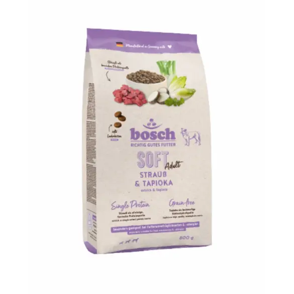 0,8кг Корм Bosch Soft Adult Ostrich & Tapioca полувлажный для взрослых собак всех пород со Страусом и тапиокой