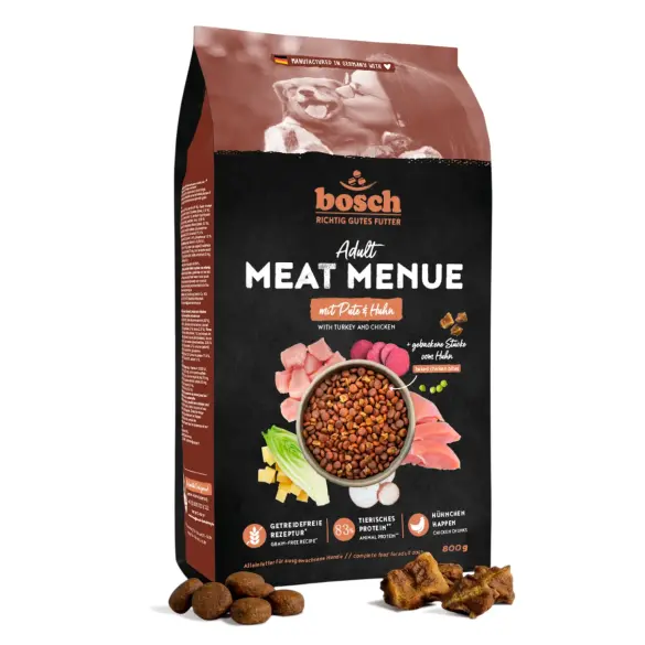 0,8кг Корм Bosch MEAT MENUE Adult беззерновой для взрослых собак всех пород с Индейкой и курицей