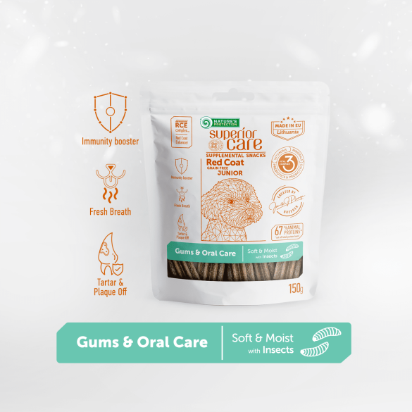 150г Лакомство Nature's Protection SC RED COAT Gums & Oral Care для щенков всех пород с ярким окрасом с протеинами насекомых